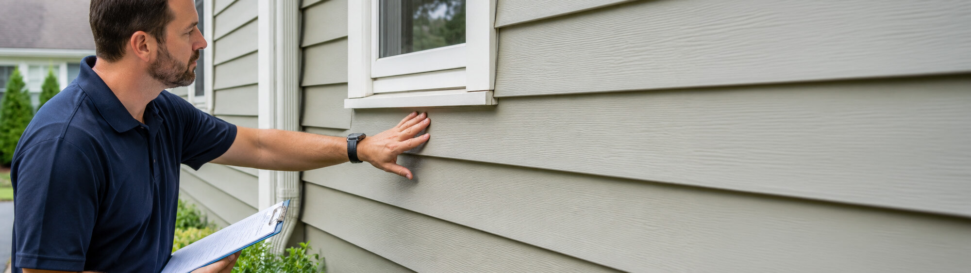 Siding expert inspecting the siding on a North Carolina home